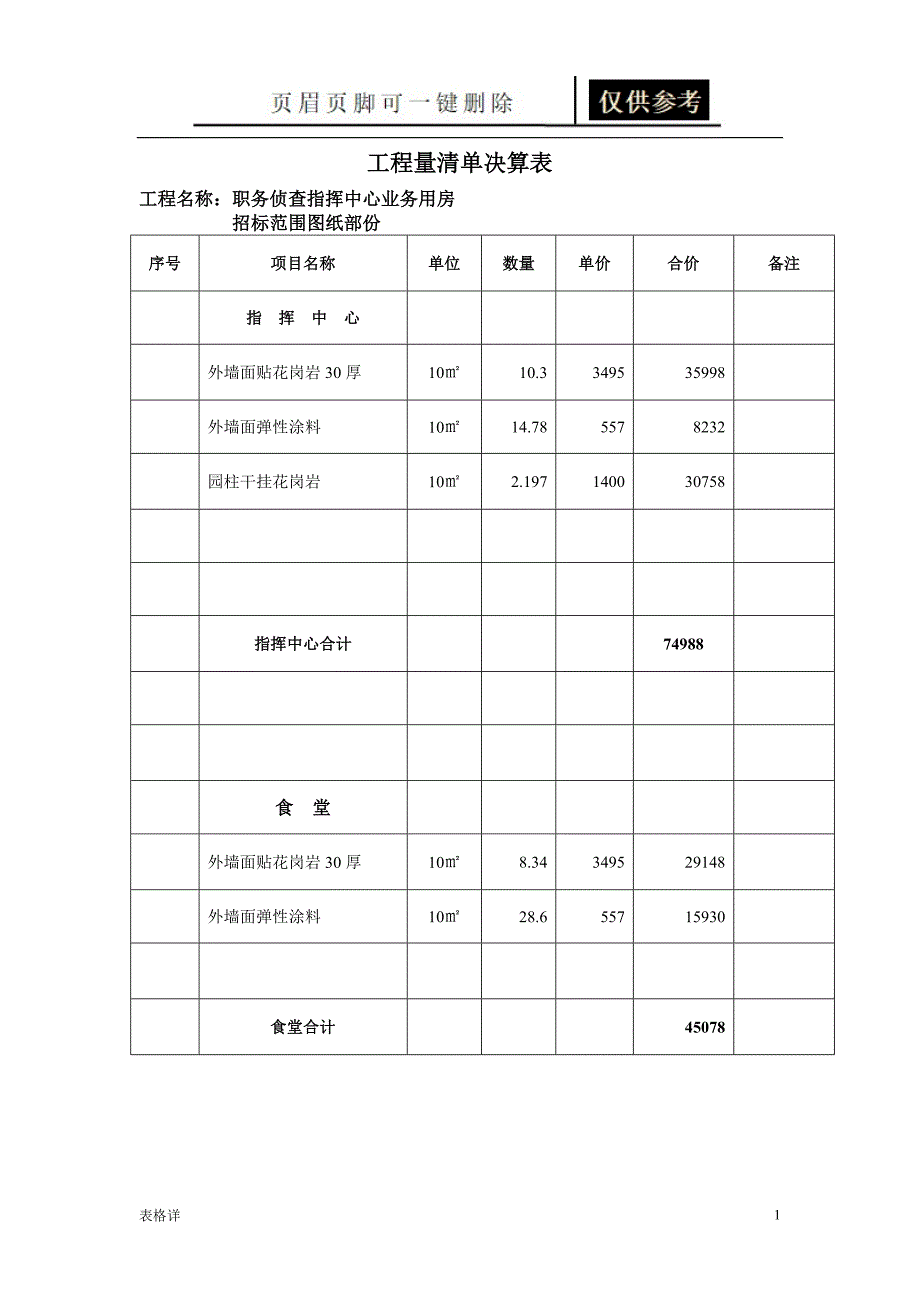 工程量清单决算表[表类文书]_第1页