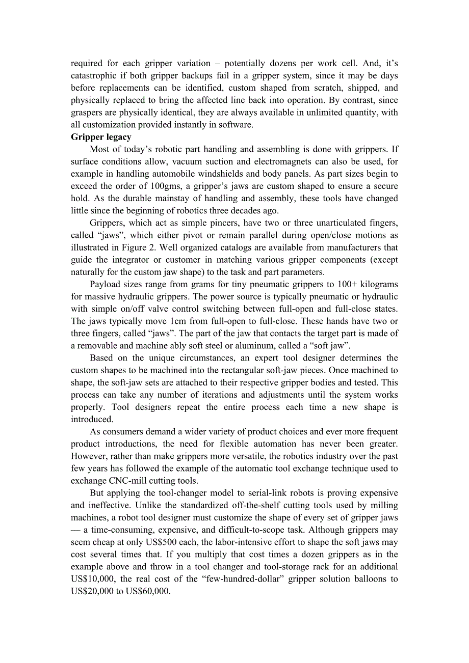 外文翻译--巴雷特机械手爪-可编程式可弯曲部分的搬运和组装.doc_第2页