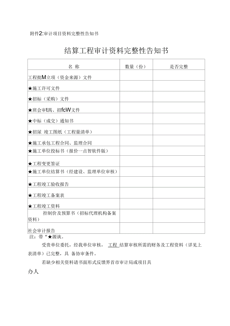 审计项目资料完整性告知书_第1页