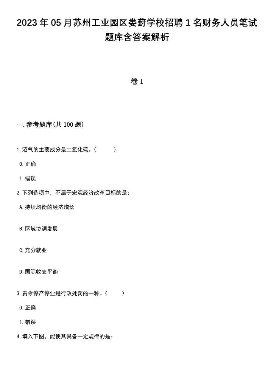 2023年05月苏州工业园区娄葑学校招聘1名财务人员笔试题库含答案解析_第1页