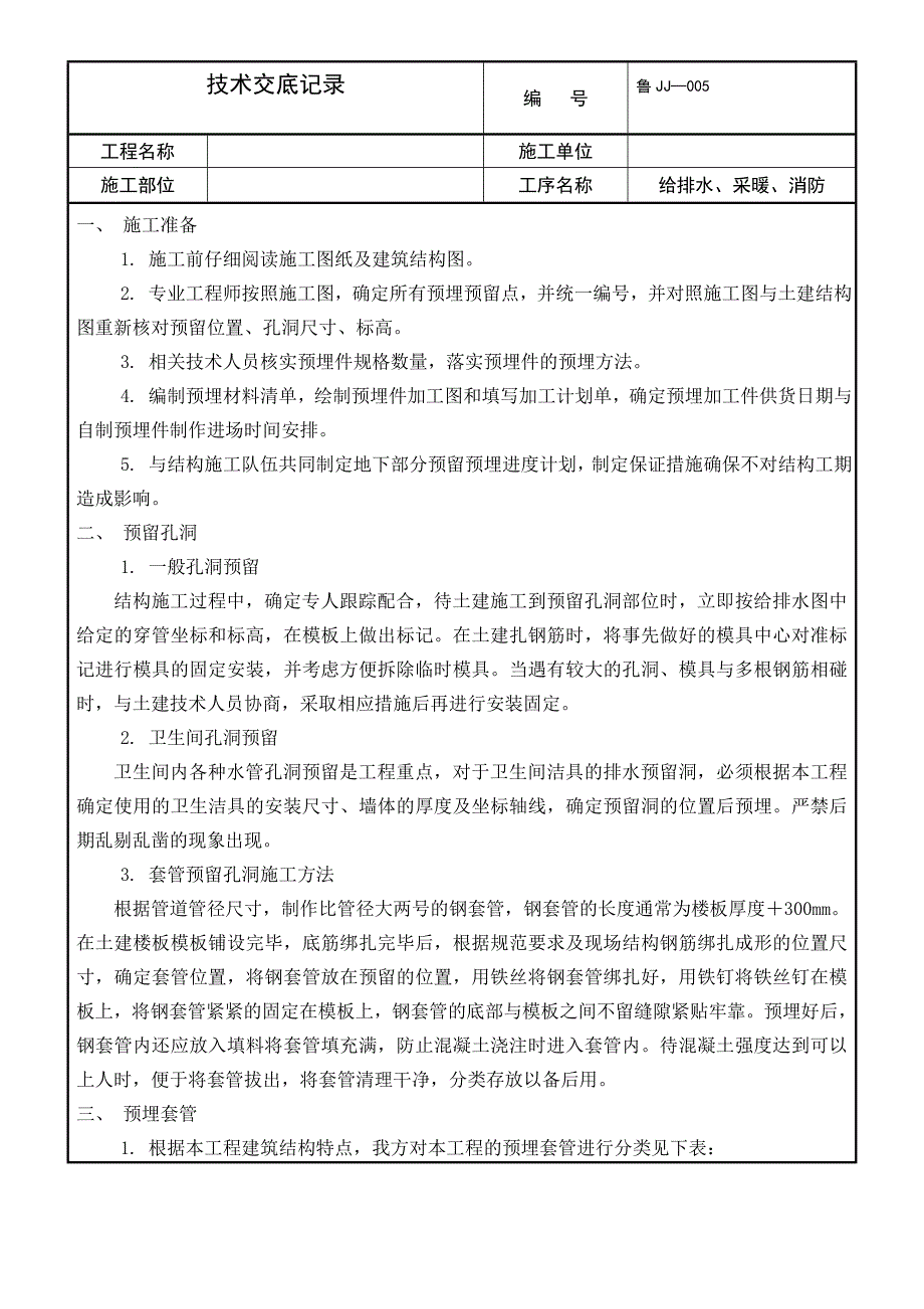 预留、预埋技术交底记录_第1页