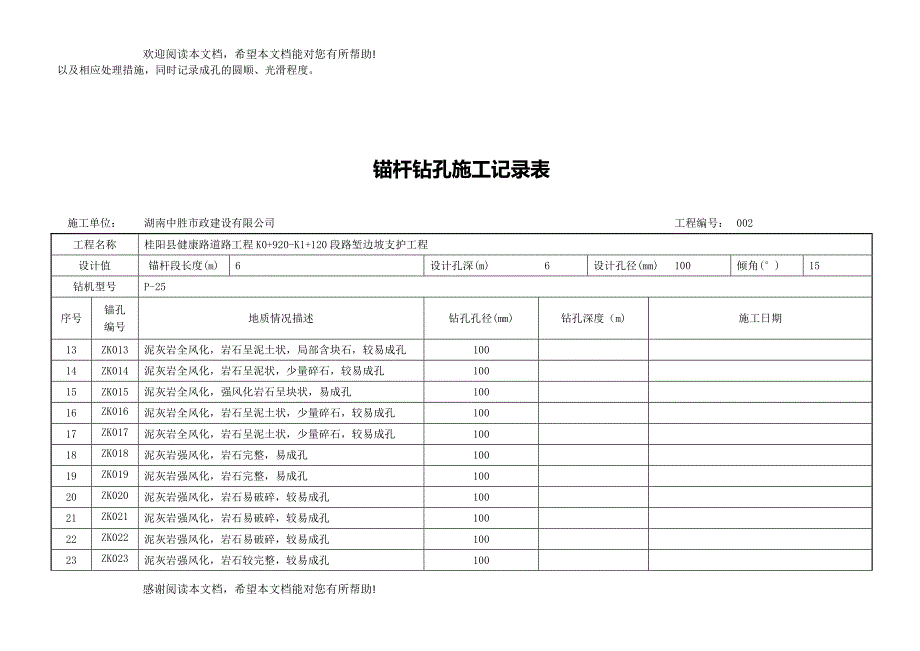 锚杆钻孔施工记录表_第2页