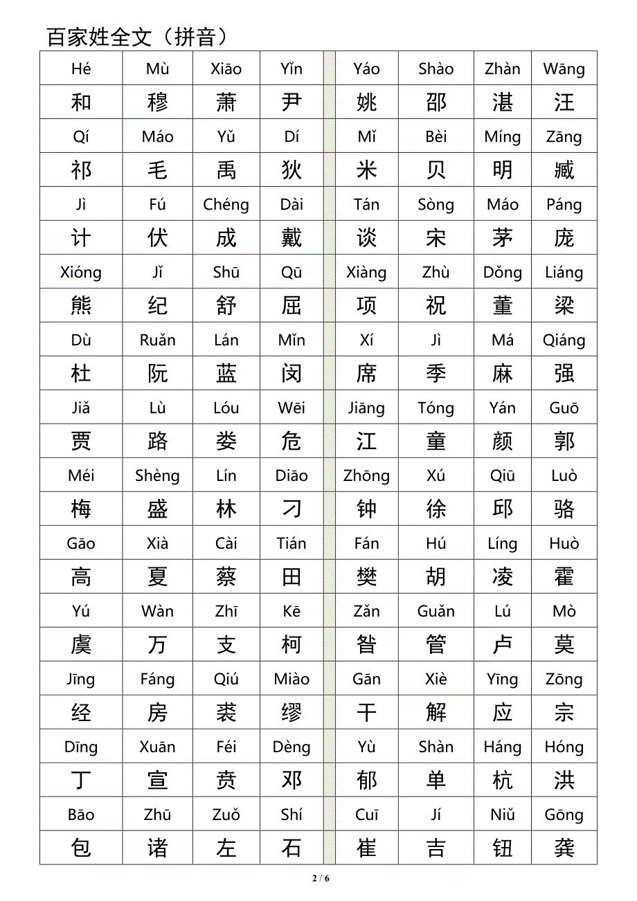 百家姓全文拼音版A4打印.doc_第2页