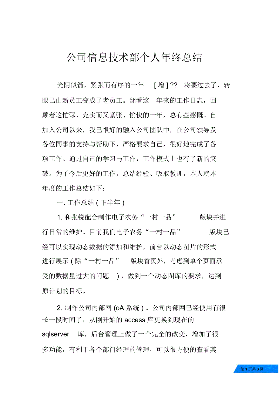 公司信息技术部个人年终总结_第1页