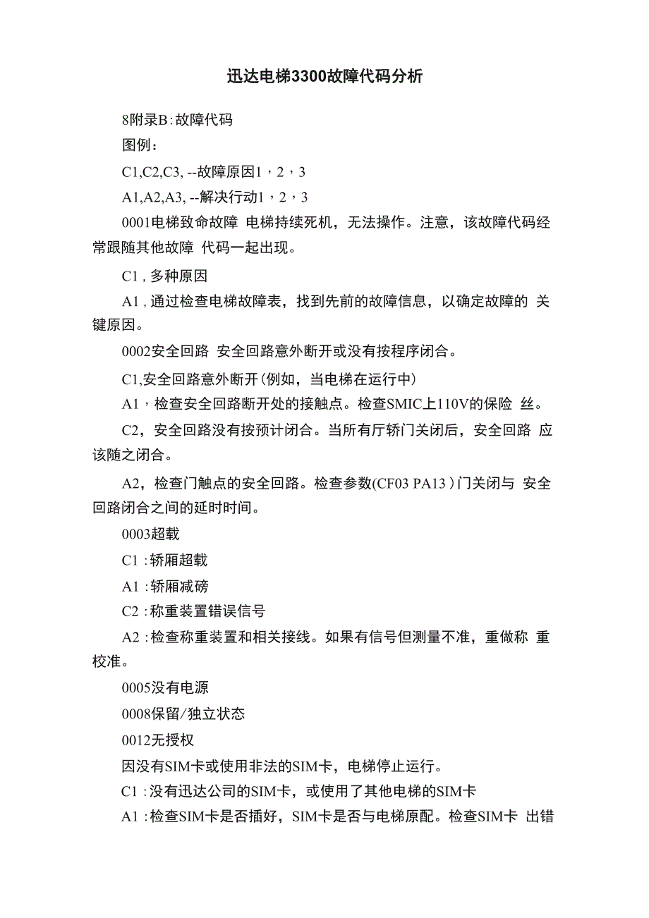 迅达电梯3300故障代码分析_第1页