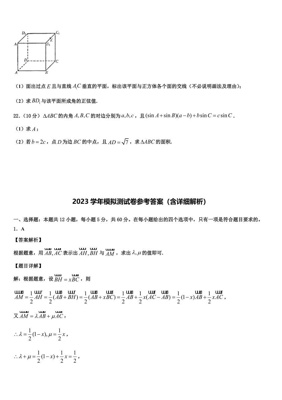 2023届四川省广元市虎跳中学高三第二次诊断性检测数学试卷（含答案解析）.doc_第5页