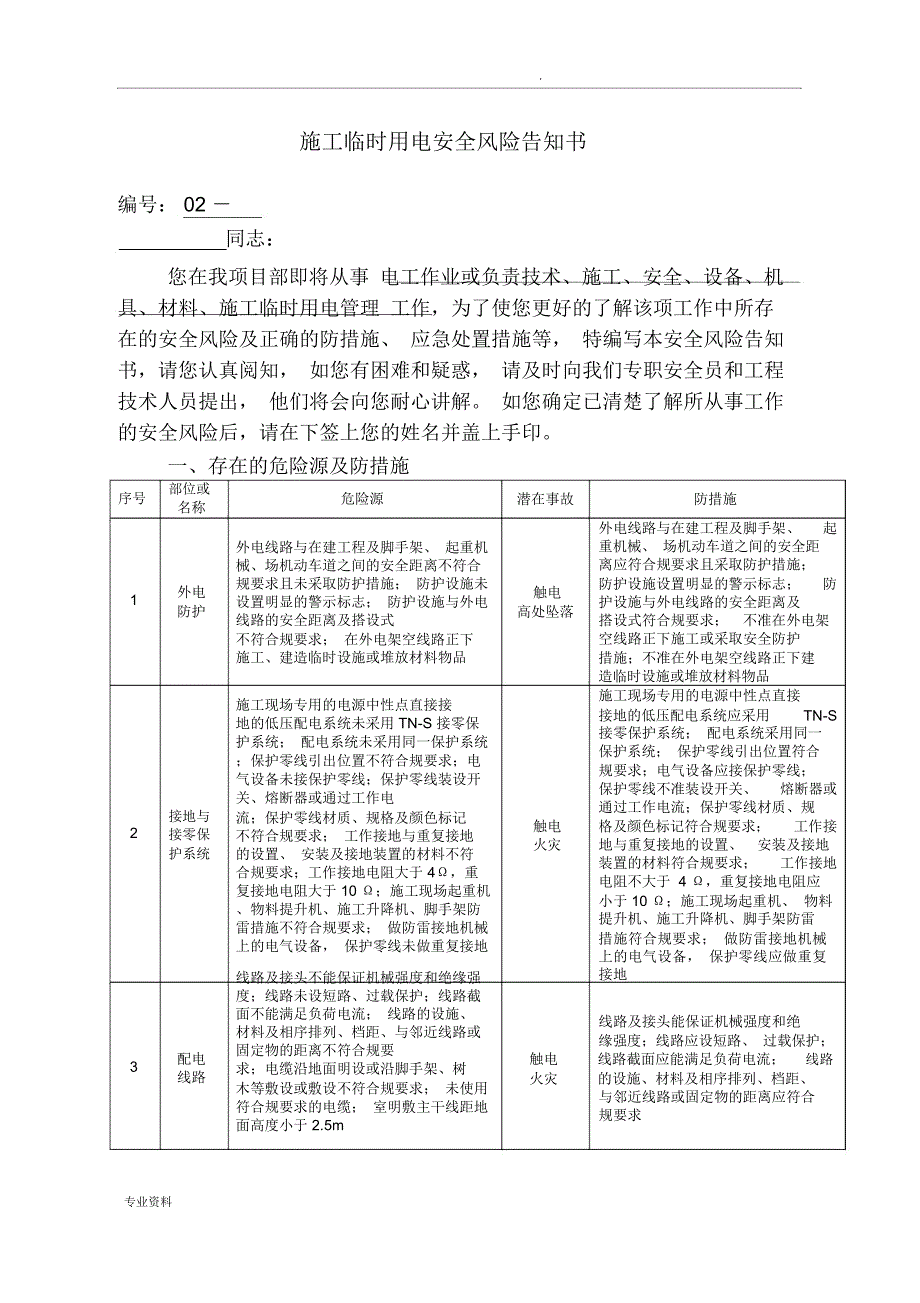 施工临时用电安全风险告知书_第1页