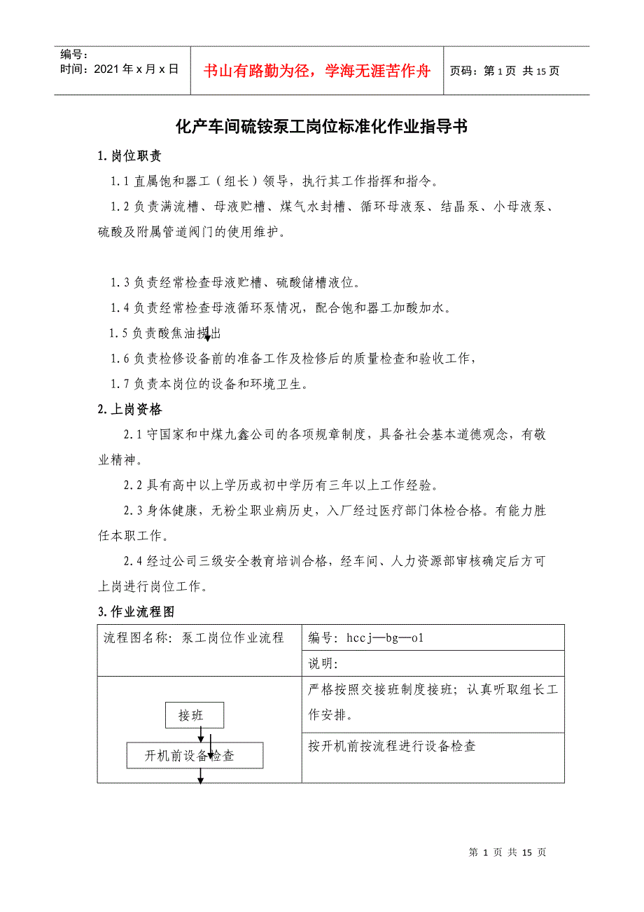 硫铵泵工岗位标准化作业指导书_第1页