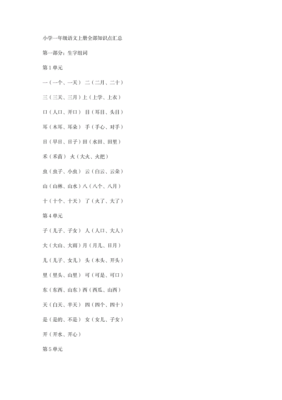 2023年完整小学一年级语文上册全部知识点归纳总结超详细知识汇总全面汇总归纳_第1页