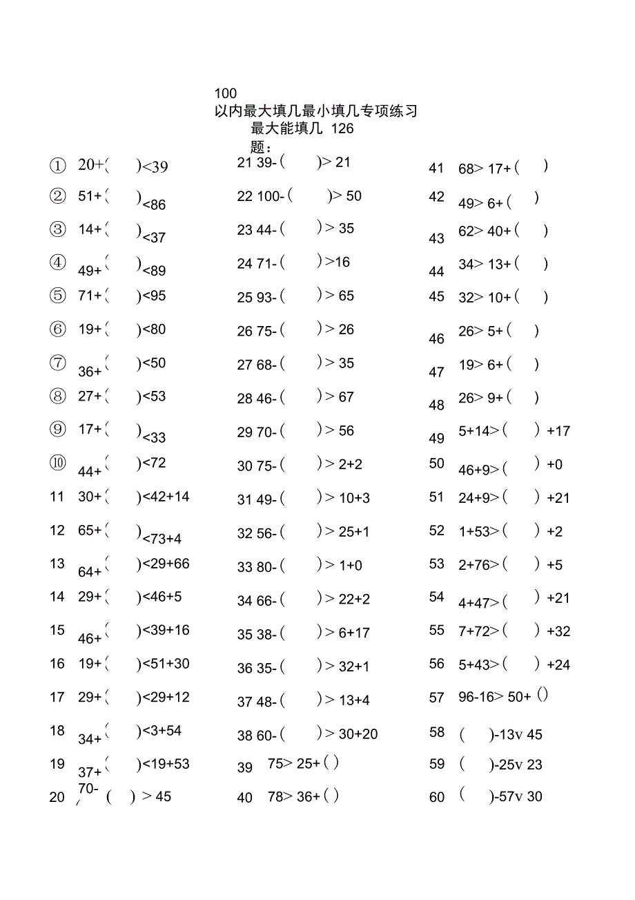 100以内最大最小能填几专项练习_第1页