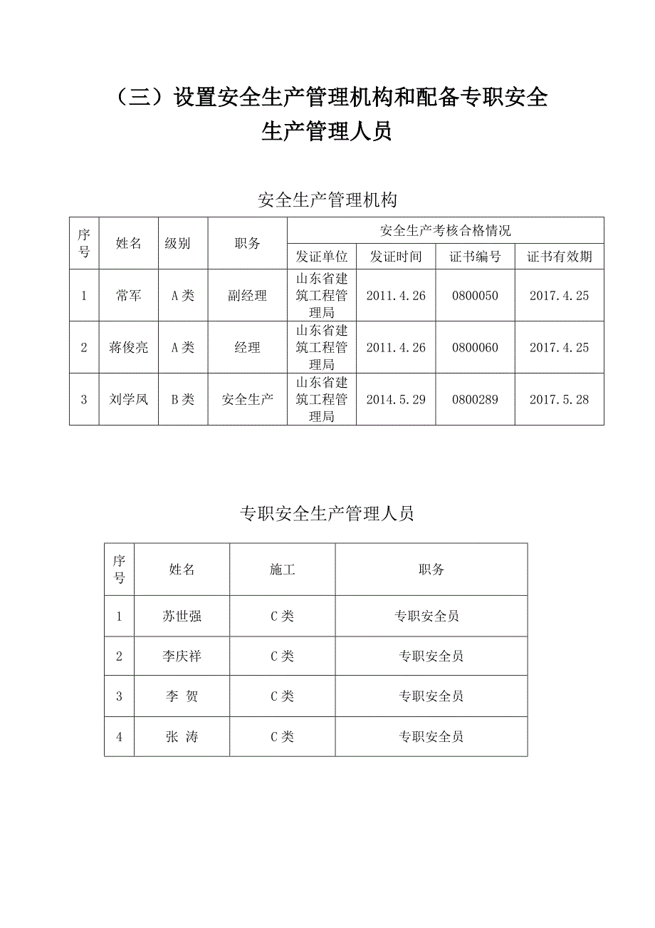 安全生产管理机构设置和专职安全生产管理人员配备情况(企业套用版本).doc_第1页