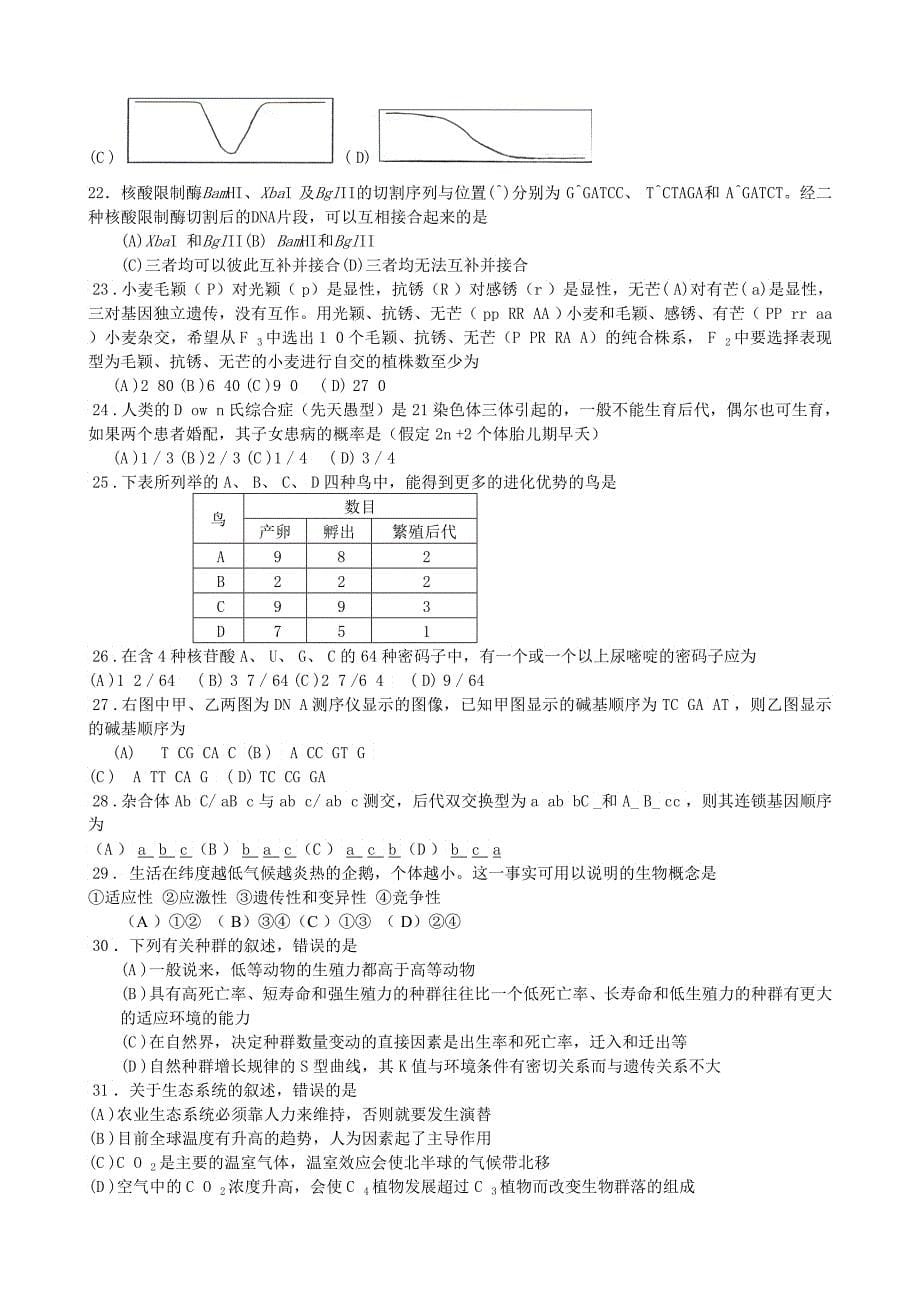 全国第七届高中生物学联赛预赛_第5页