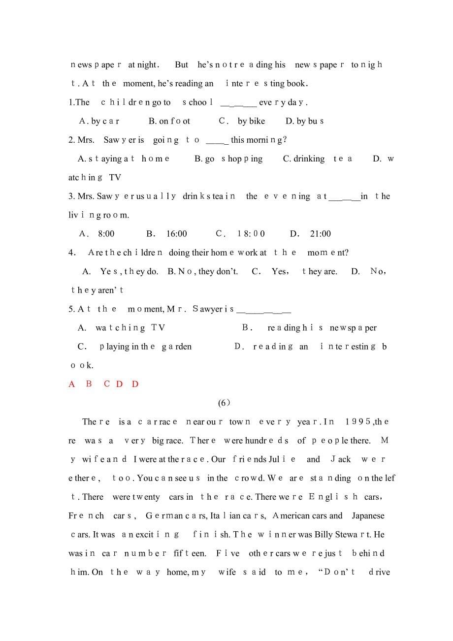 初一英语阅读理解练习20篇(附答案)_第5页