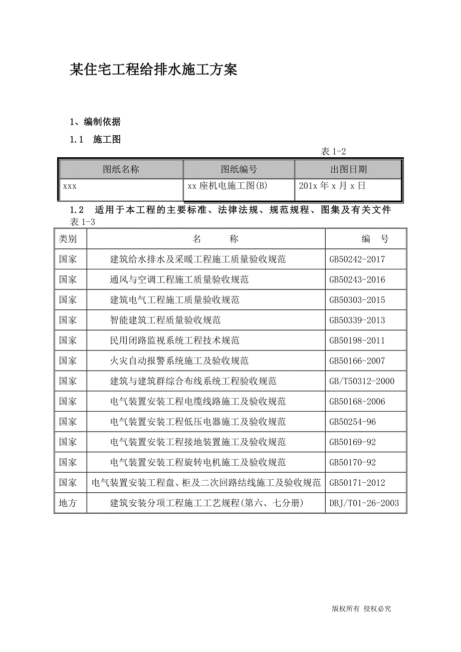 某住宅工程给排水施工方案范本_第1页