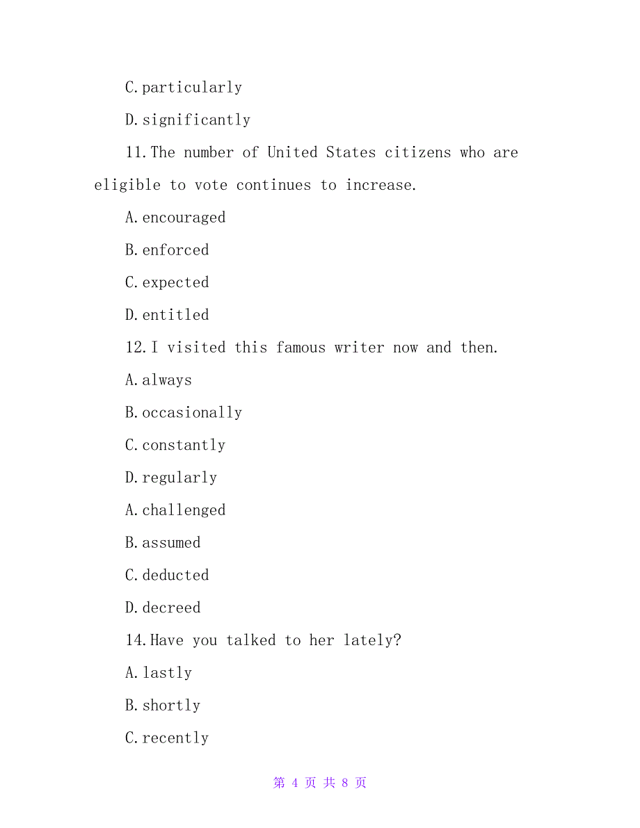 历年职称英语词汇选项备考试题附答案.doc_第4页