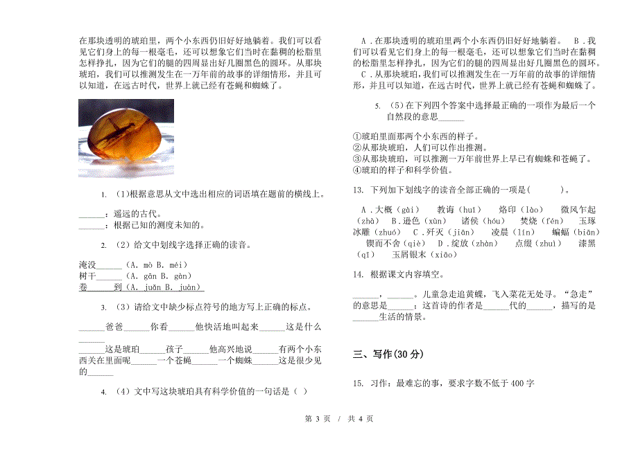 小学语文复习练习题小升初模拟试卷D卷.docx_第3页