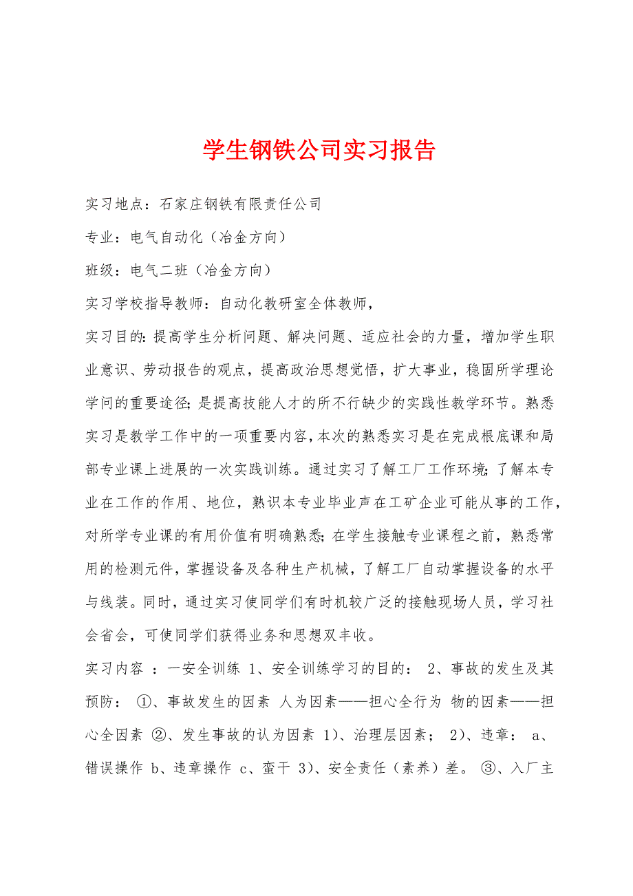 学生钢铁公司实习报告.docx_第1页