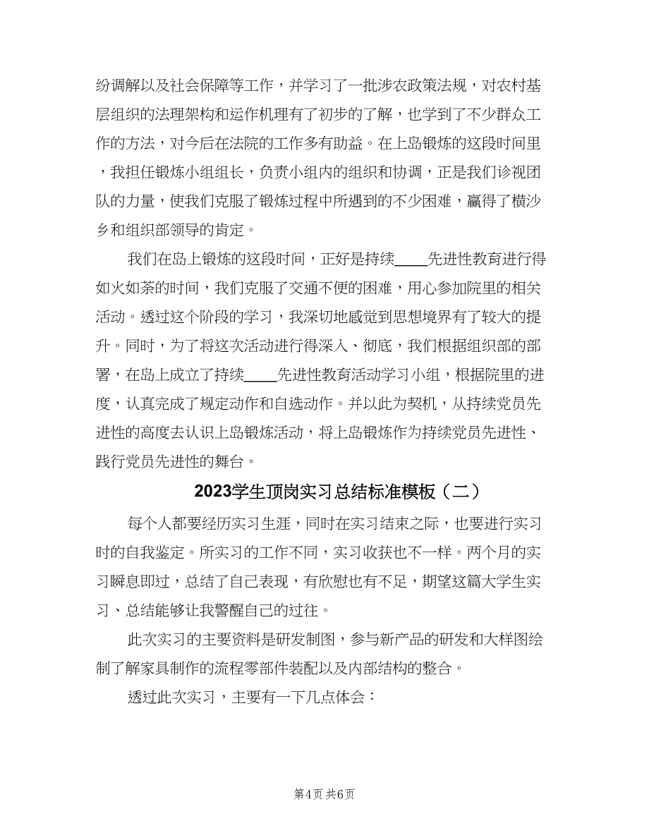 2023学生顶岗实习总结标准模板（二篇）.doc_第4页