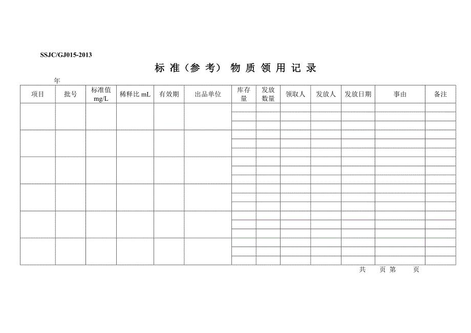 标准样品领用记录表