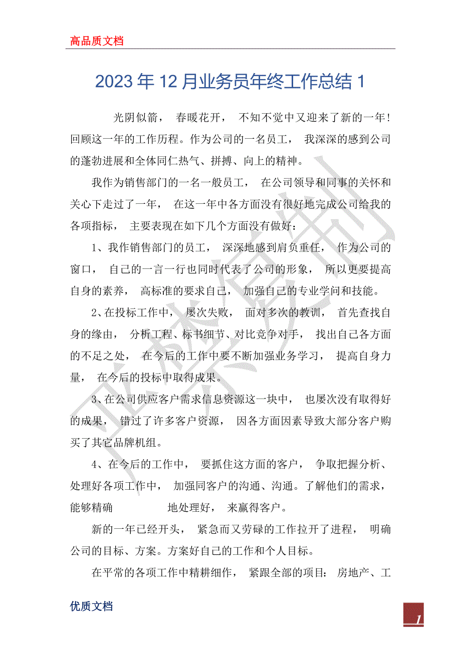 2023年12月业务员年终工作总结1_第1页