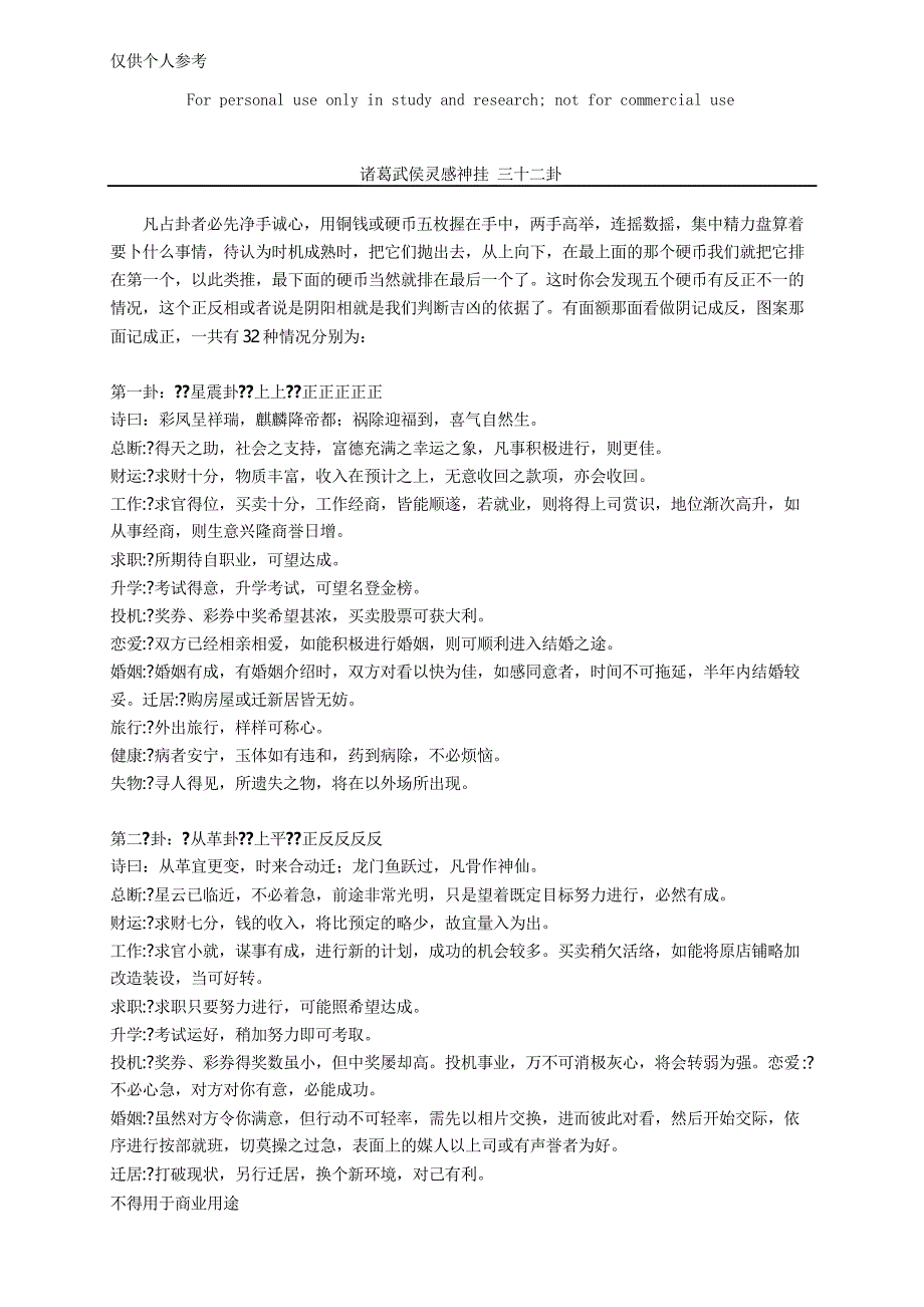 诸葛武侯灵感神挂 三十二卦_第1页