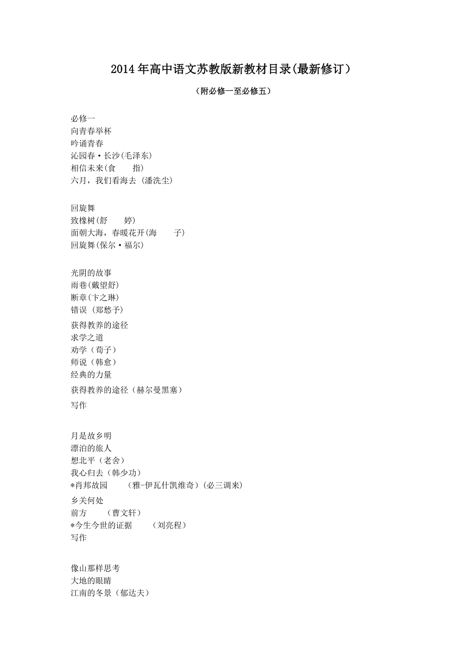 苏教版高中语文书目录必修(1-5).doc_第1页