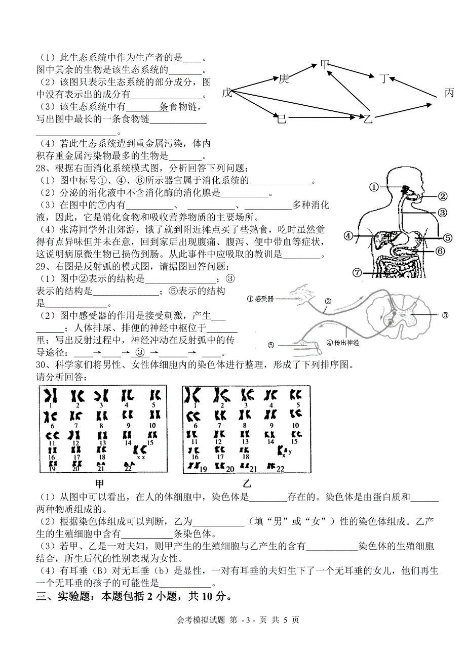 八年级生物会考模拟试题(含参考答案)_第3页