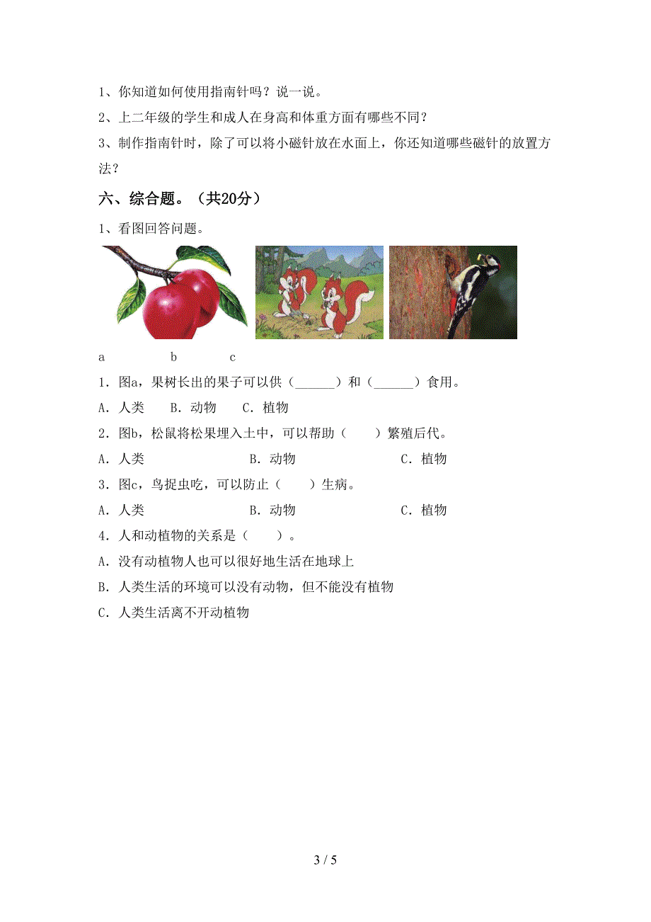 小学二年级科学上册期中测试卷(汇编).doc_第3页