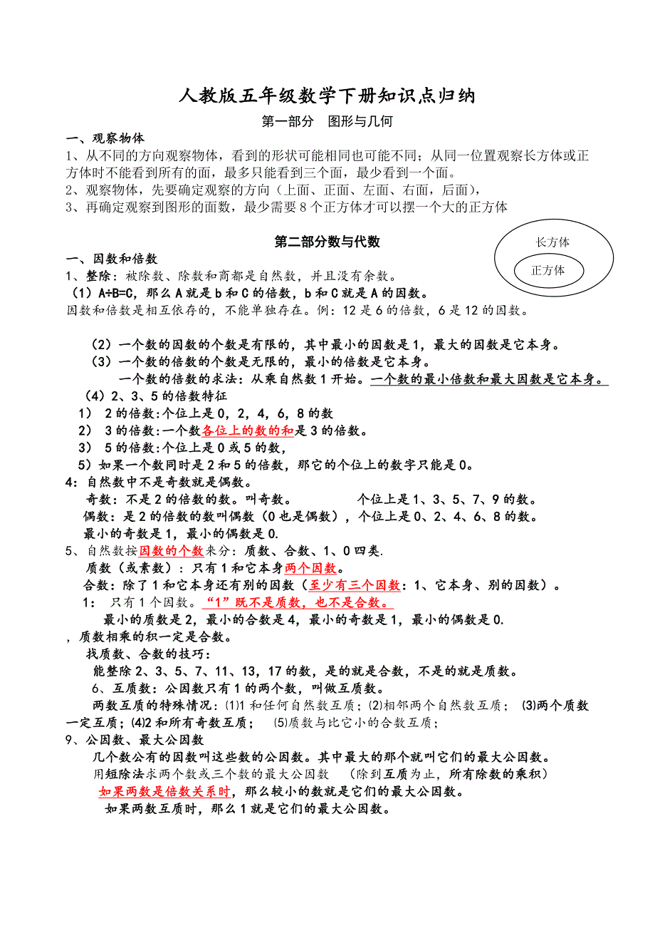 人教版五年级数学下册知识点归纳_第1页