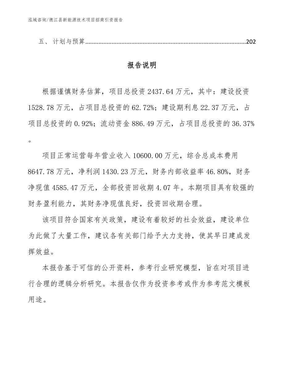 德江县新能源技术项目招商引资报告模板参考_第5页