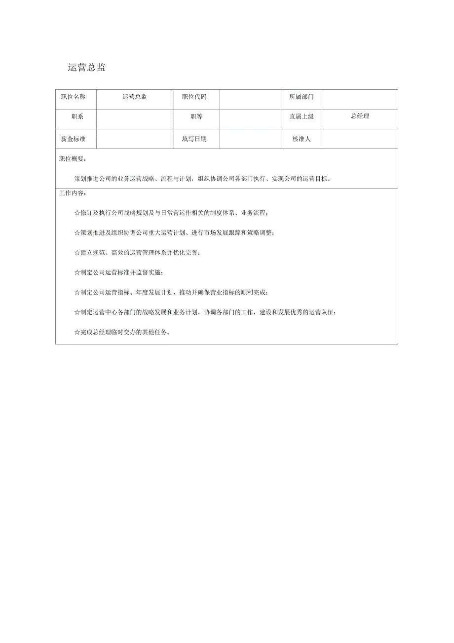 营运总监岗位说明书_第1页