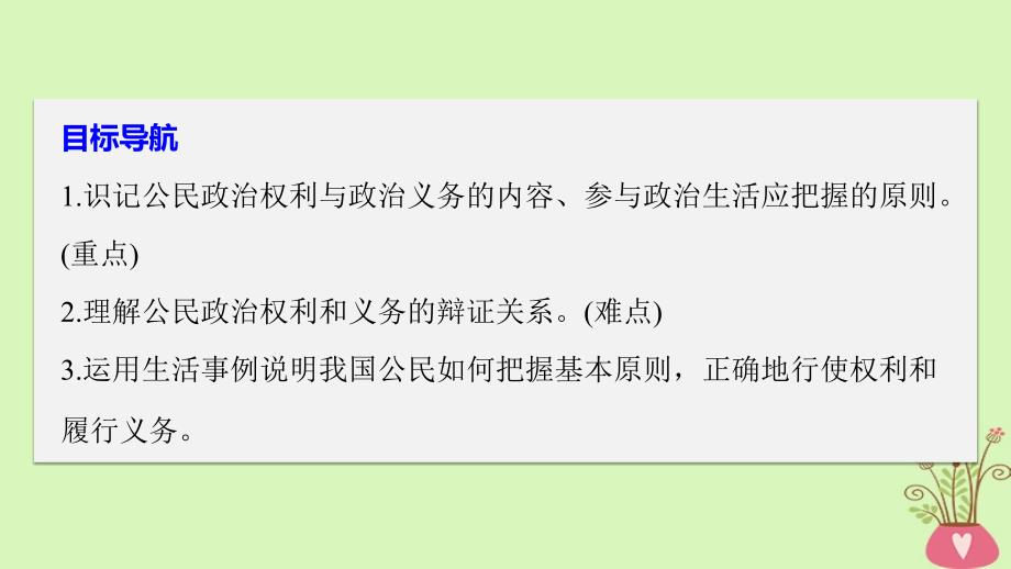 2017-2018学年高中政治 第一单元 公民的政治生活 第一课 生活在人民当家作主的国家 2 政治权利与义务：参与政治生活的基础课件 新人教版必修2_第4页