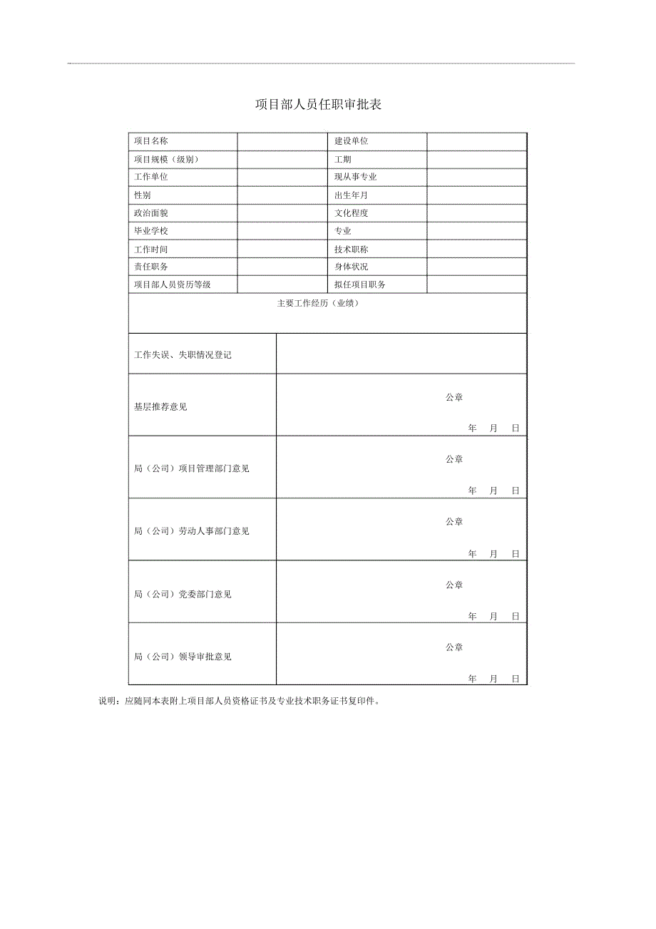 项目部人员任职审批表_第1页