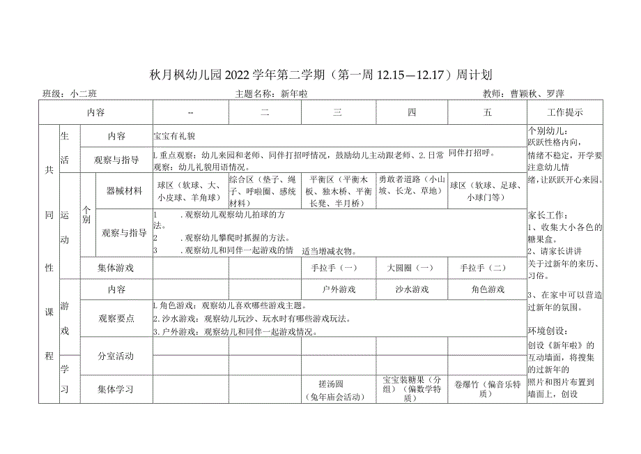 秋月枫幼儿园2022学年第二学期第一周15—17周计划_第1页