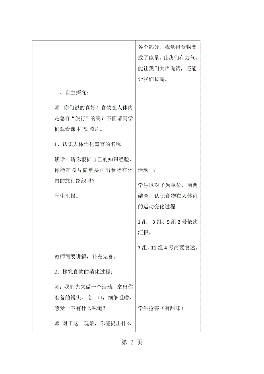 2023年五年级下册科学预习展示教案食物到哪里去了青岛版.docx_第2页