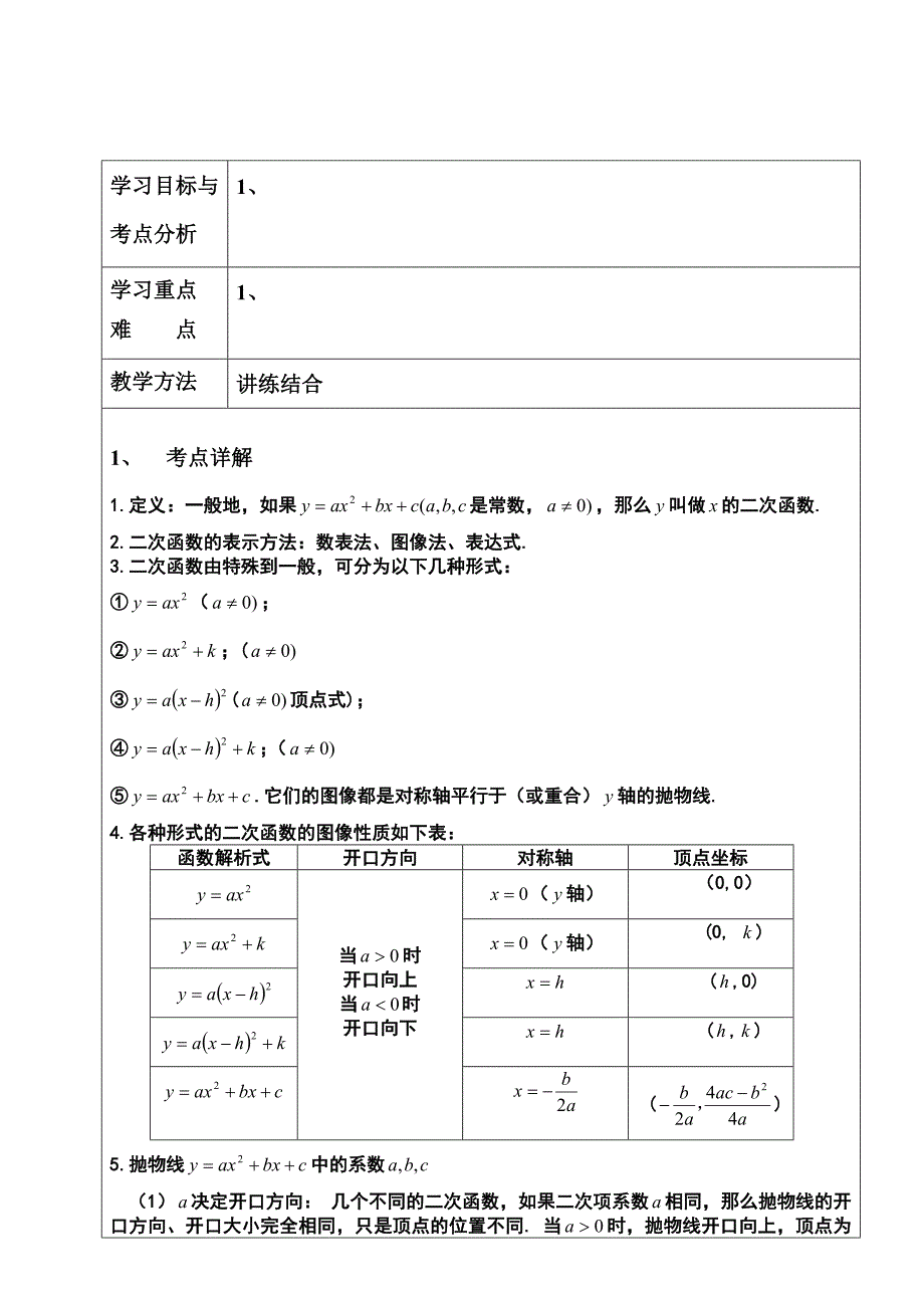 初三数学二次函数教案及练习 (2)_第1页