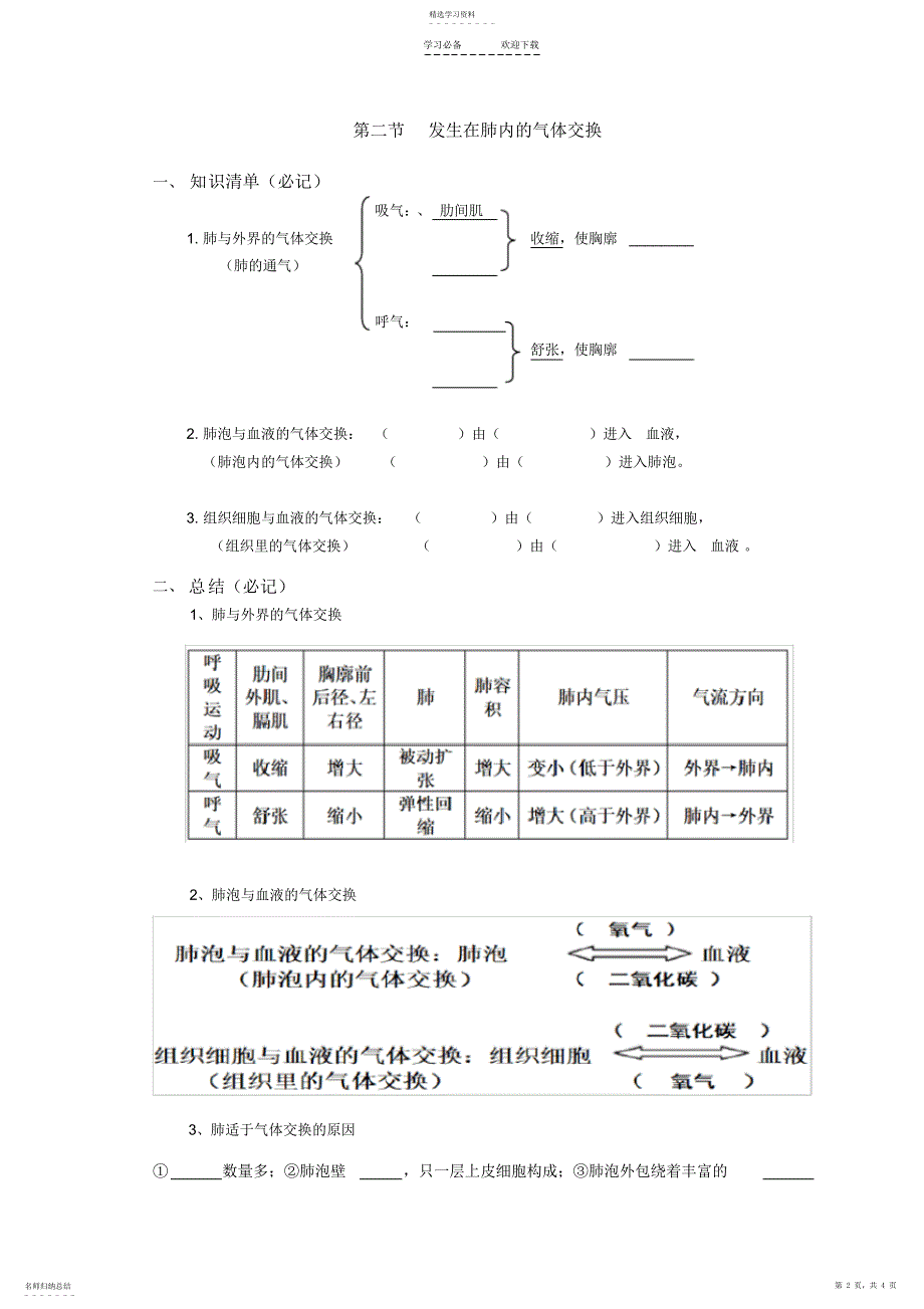 2022年第三章.人体的呼吸复习导学案_第2页