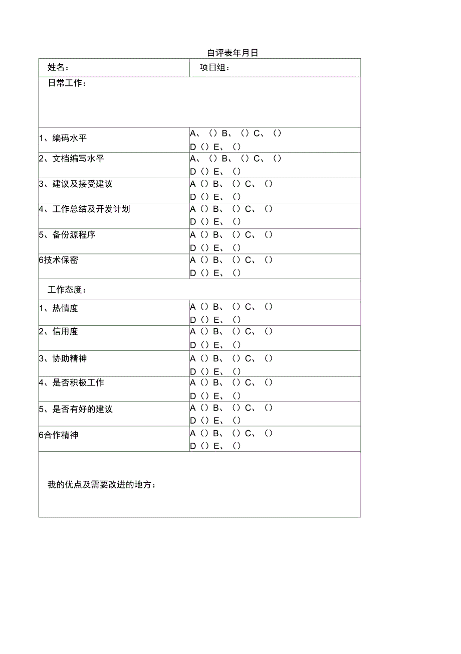 2019年员工自评表_第1页