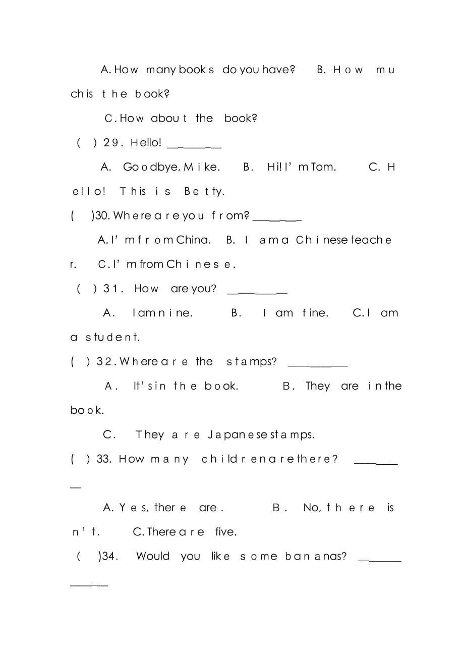 小学六年级英语情境对话_第5页