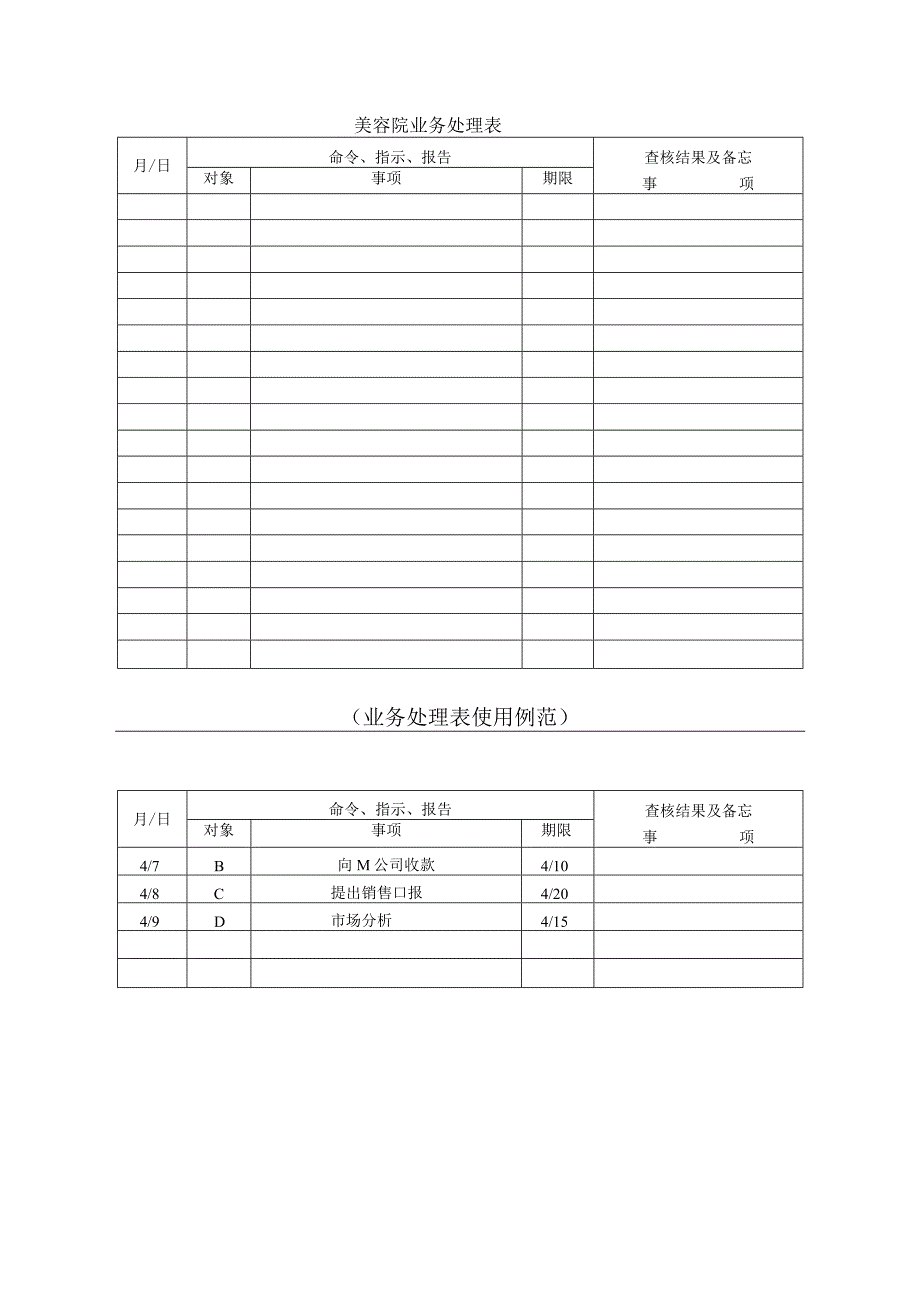 美容院业务处理表_第1页