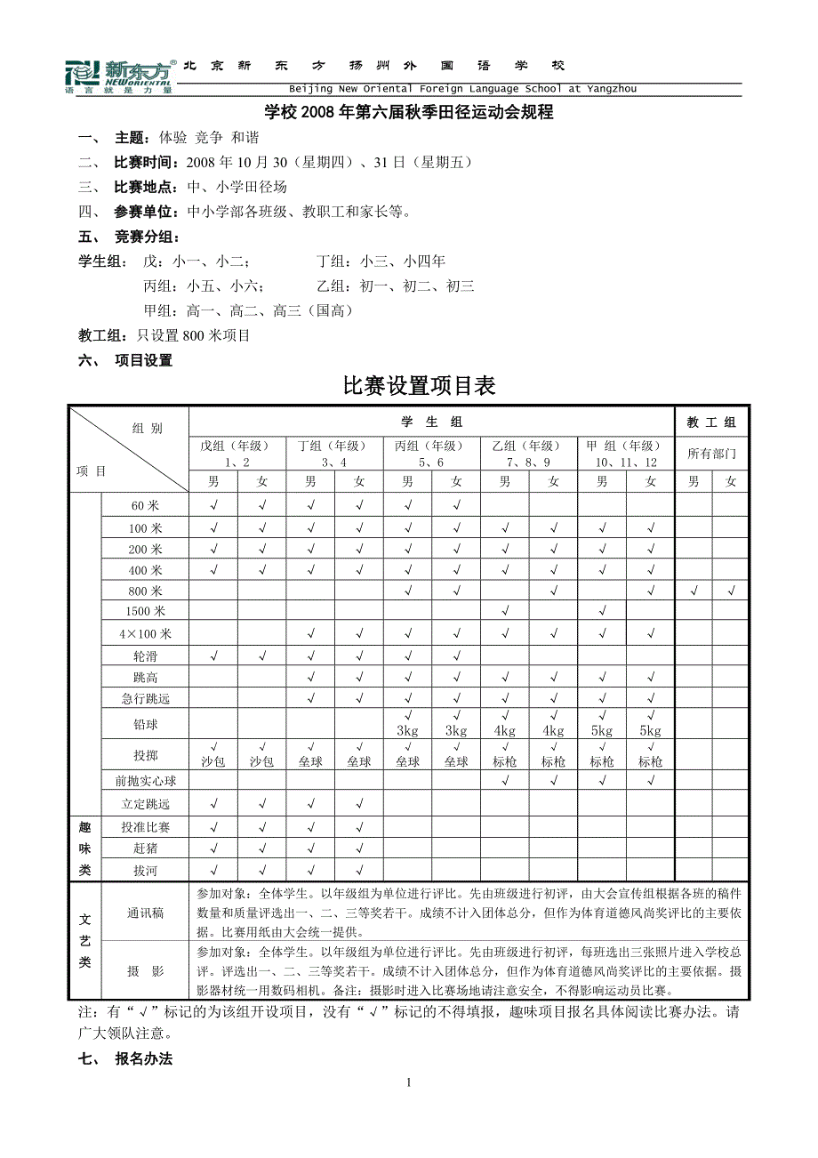 学校2008年第六届秋季田径运动会规程_第1页