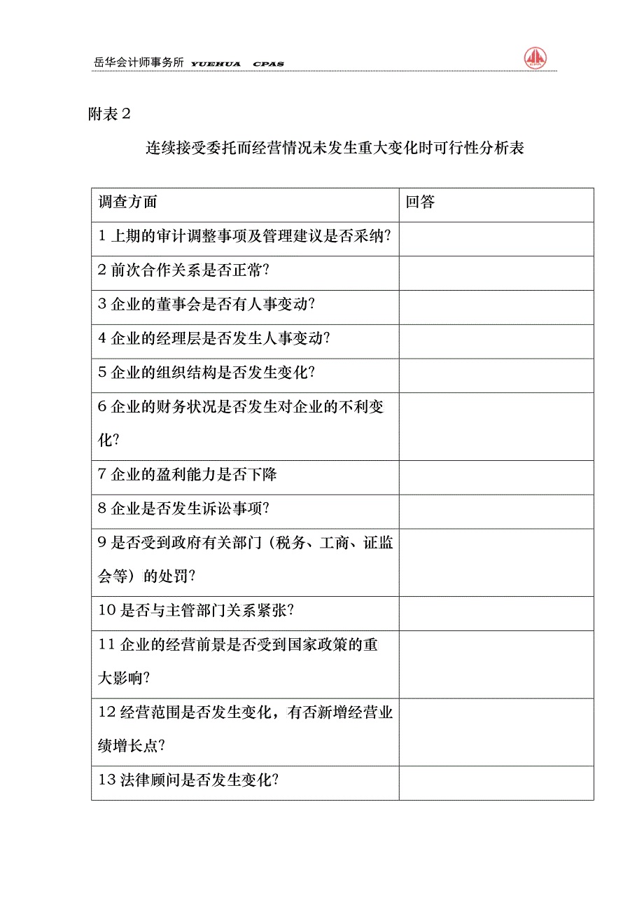 连续接受委托而经营情况未发生重大变化时可行性分析表_第1页