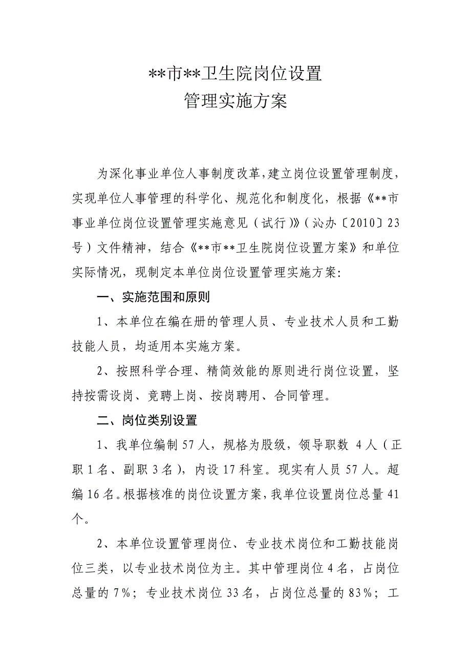 卫生院岗位设置管理实施方案_第1页