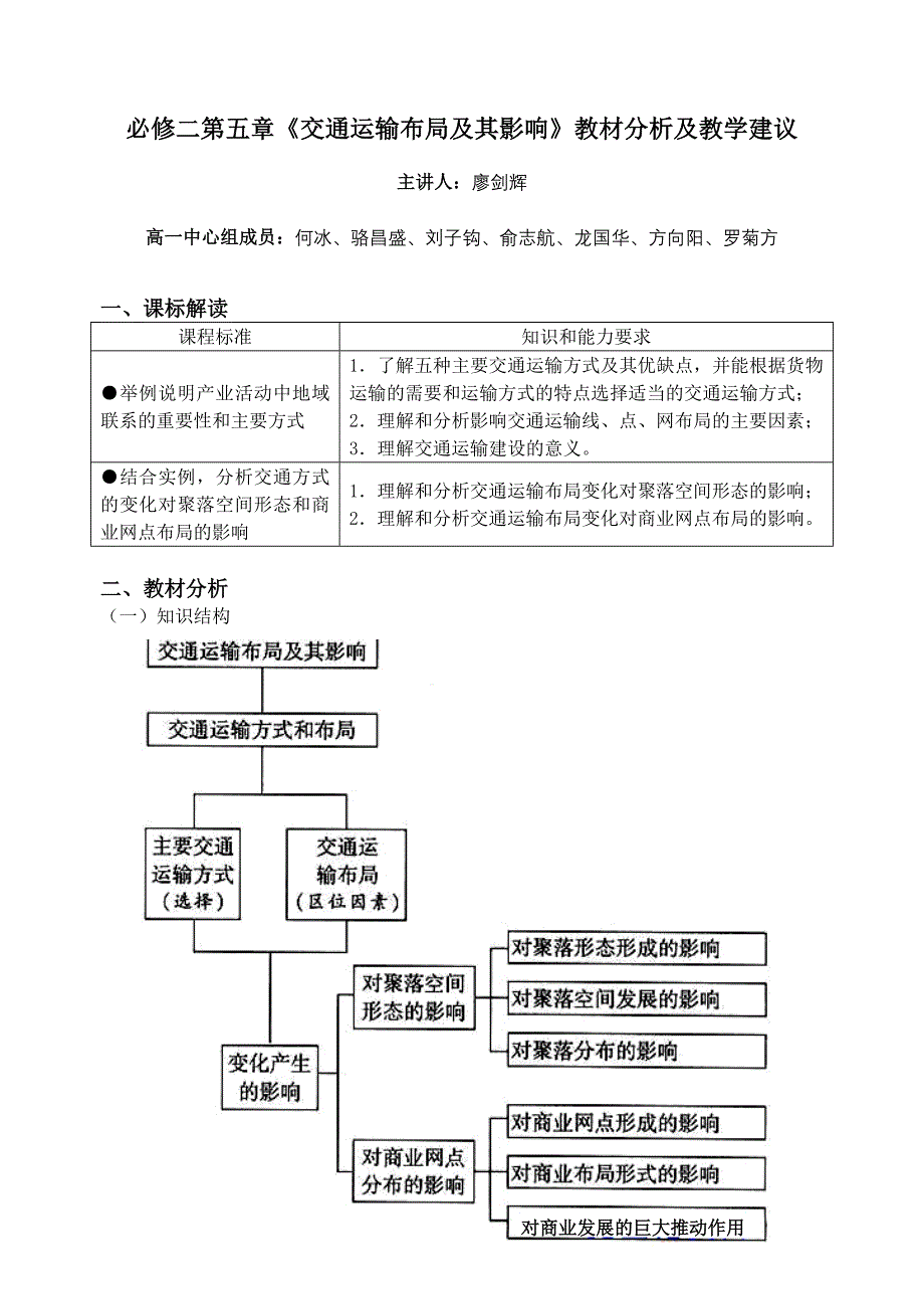 必修二第五章《交通运输布局及其影响》教材分析及教学_第1页