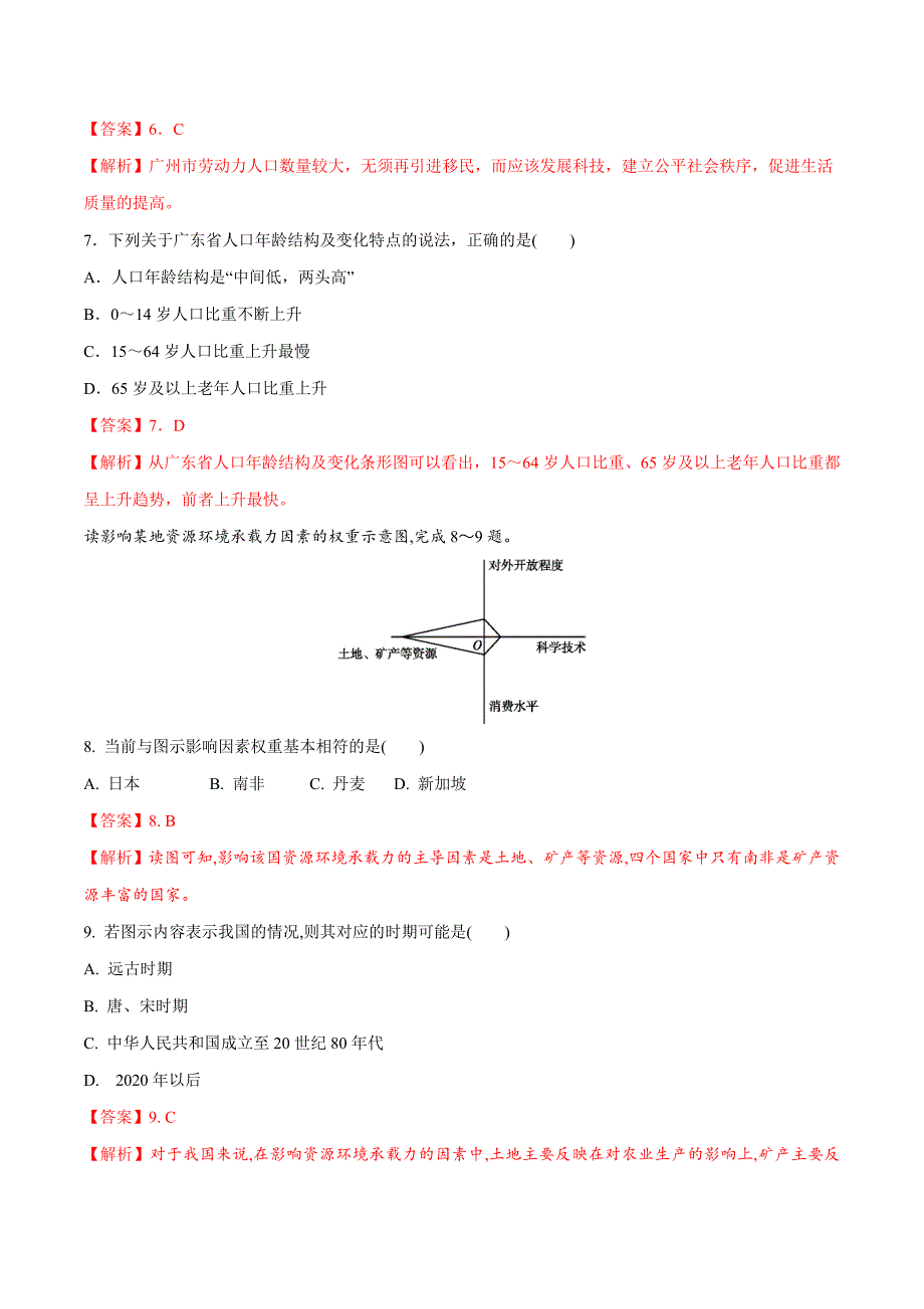 高中地理必修2：1-3 人口容量同步练习（解析版）_第3页