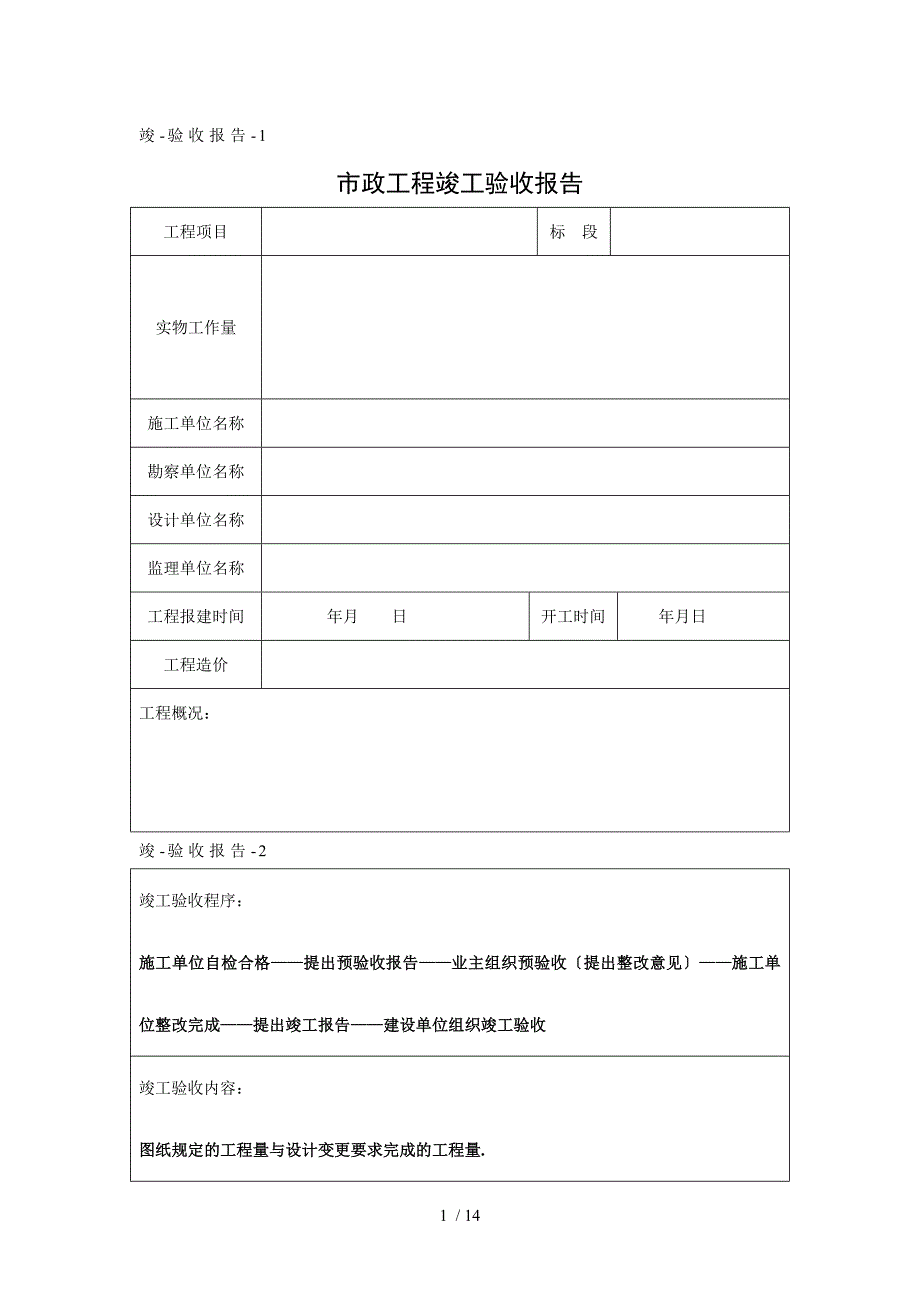 市政工程竣工验收报告模板_第1页