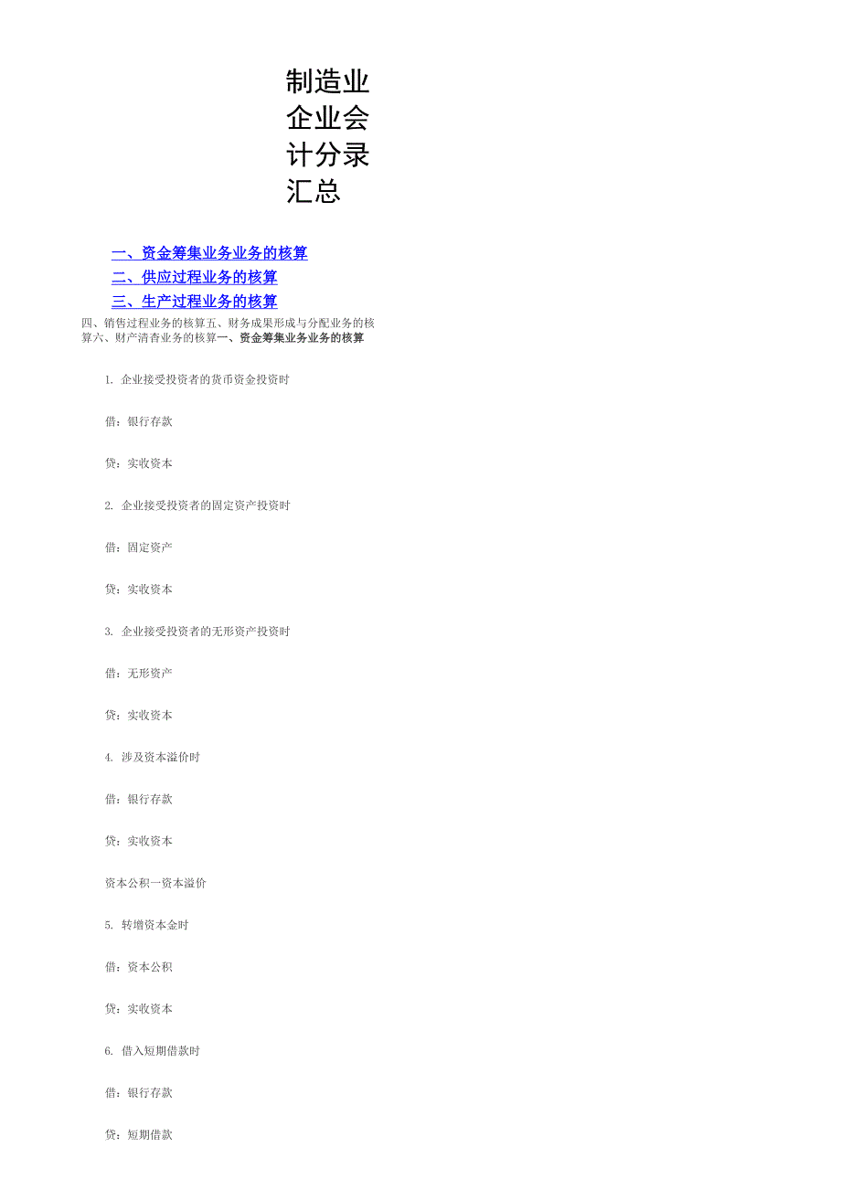 制造业企业会计分录汇总_第1页