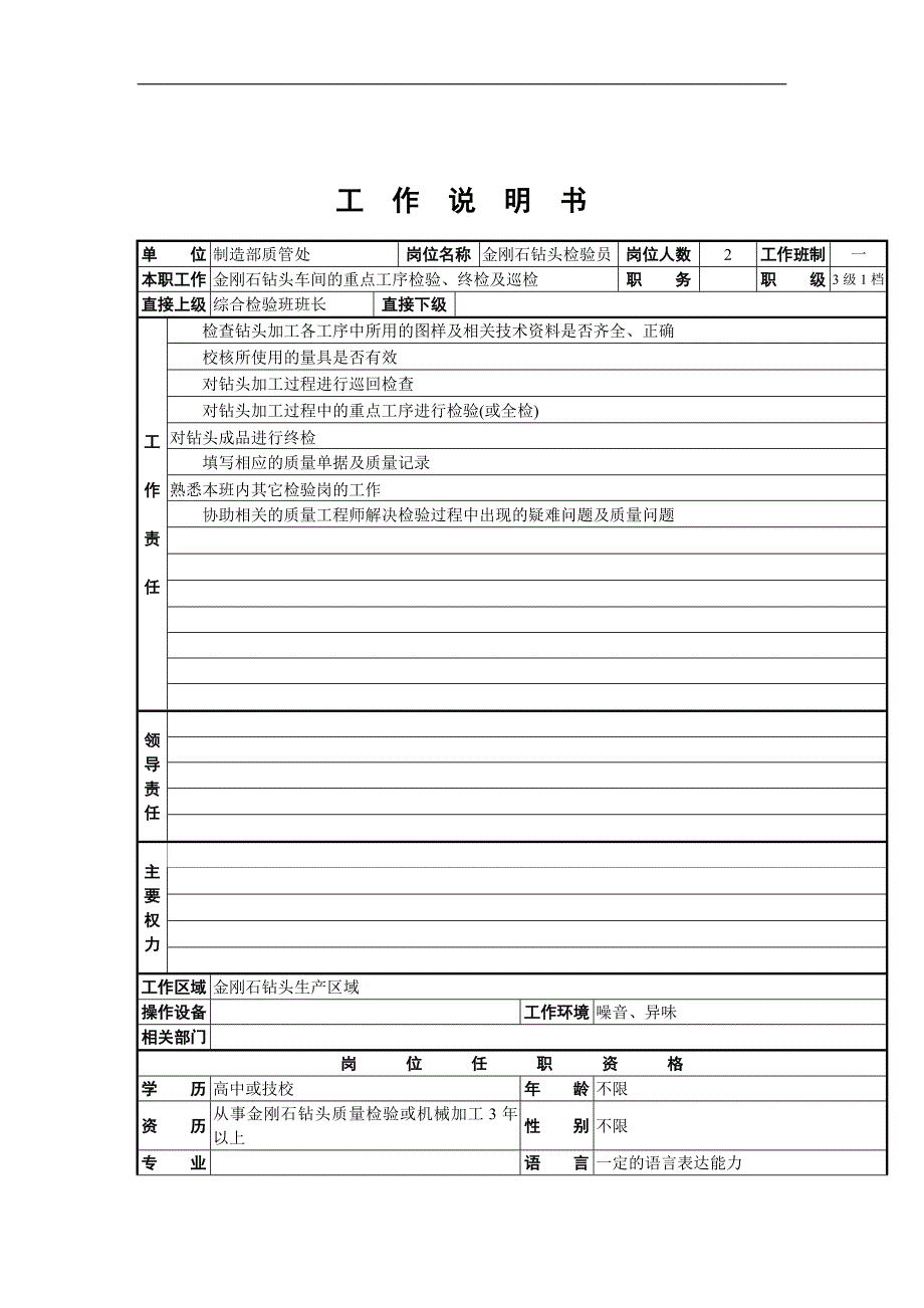 金刚石钻头检验员工作说明书_第1页