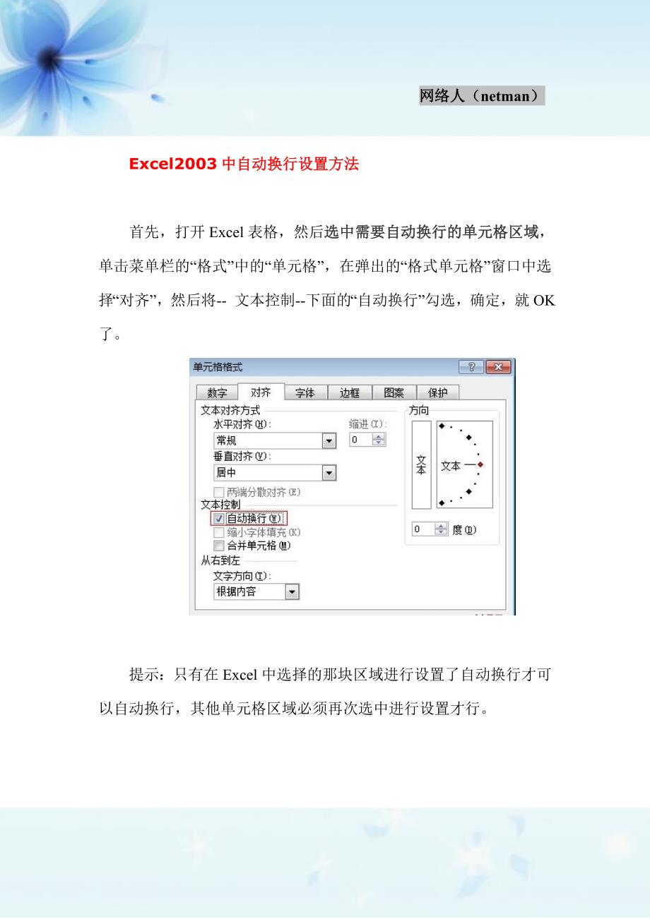 Excel表格怎么设置自动换行——网络人支招.doc_第2页