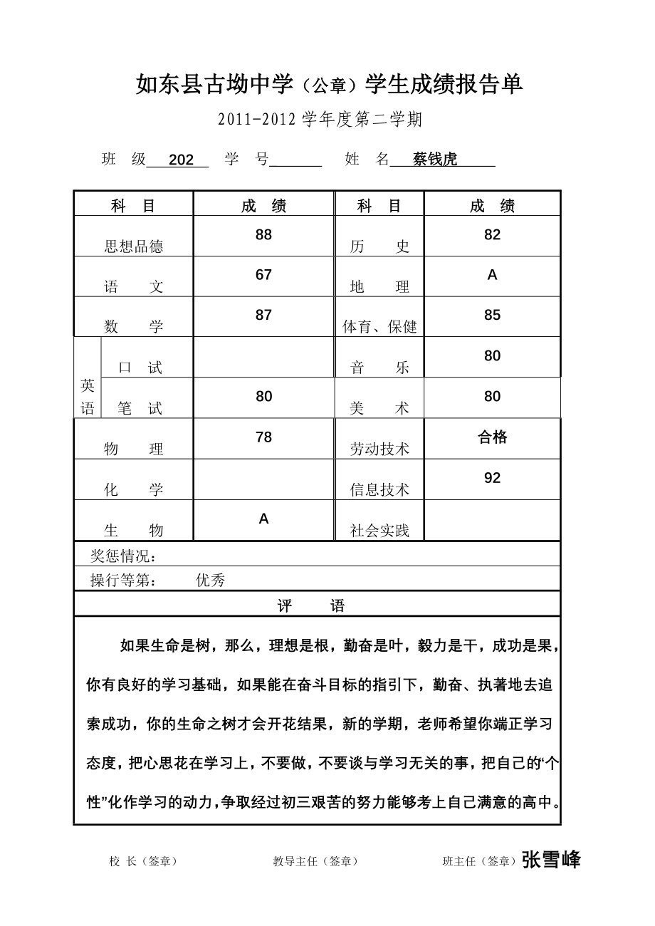 如东县中学评语_第1页